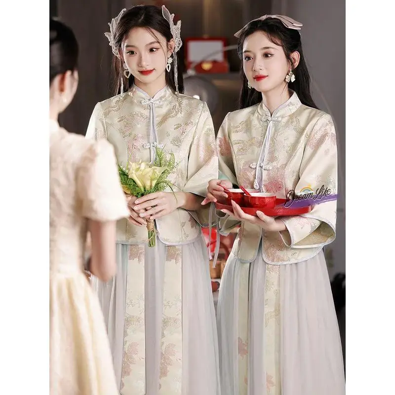 

New 2025 Chinese Sle Maidsmaid Dr Slimming High End Wedding Atnt Long Skirt Women's Faionable Ensemble Par Gown