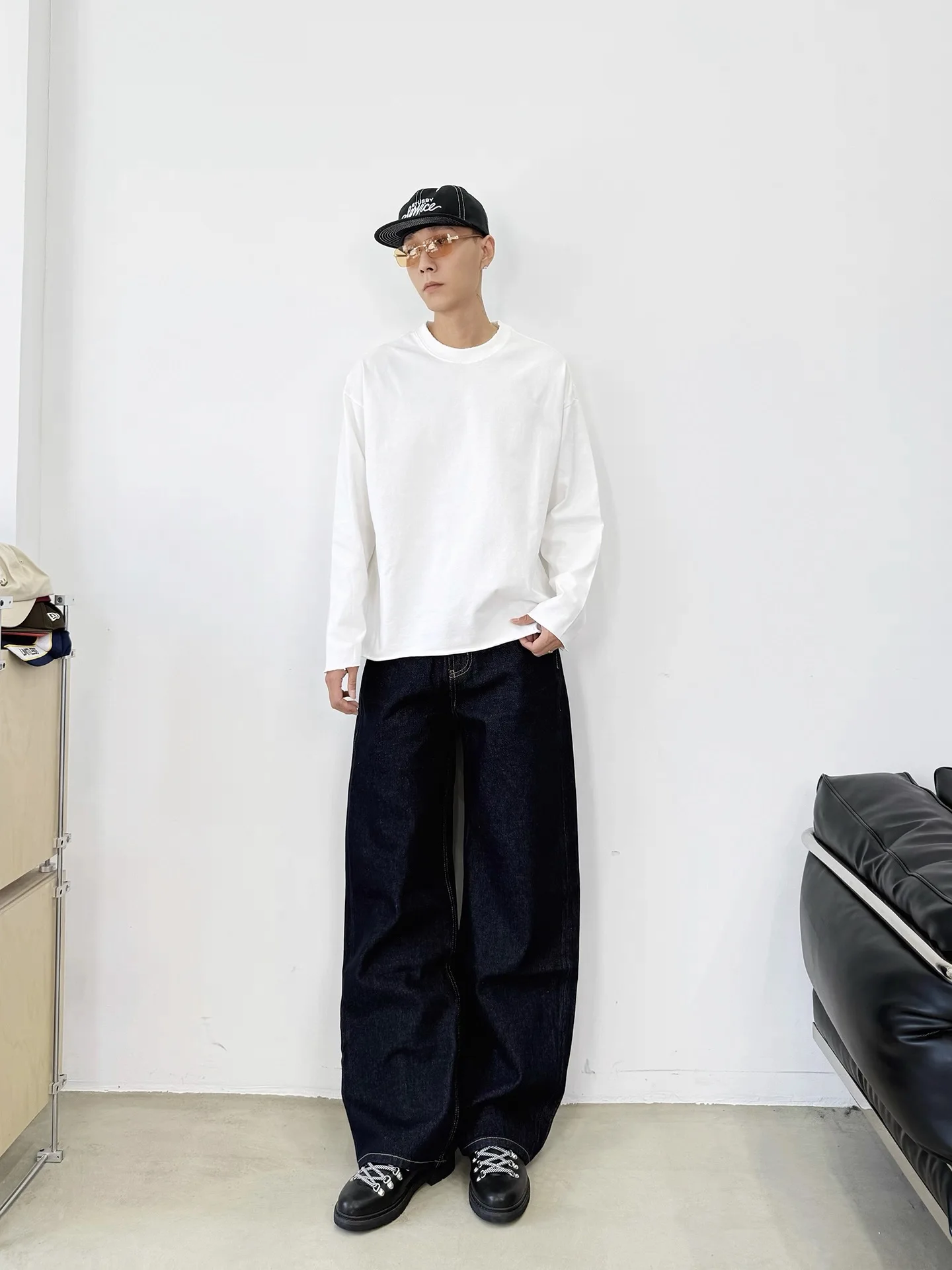 الرجعية الأمريكية اللون الأصلي الدنيم الأزرق واسعة الساق ألف خط الجينز ex CleanFit ركاب عارضة السراويل الطويلة الشباب Sle