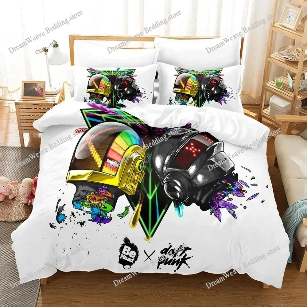

2025 Hip Hop Daft Punk Adult Boys Cartoon Anime 3 Piece Set Kawaii 3D Duvetcover Sets Casal Bedding New Home Textileextile