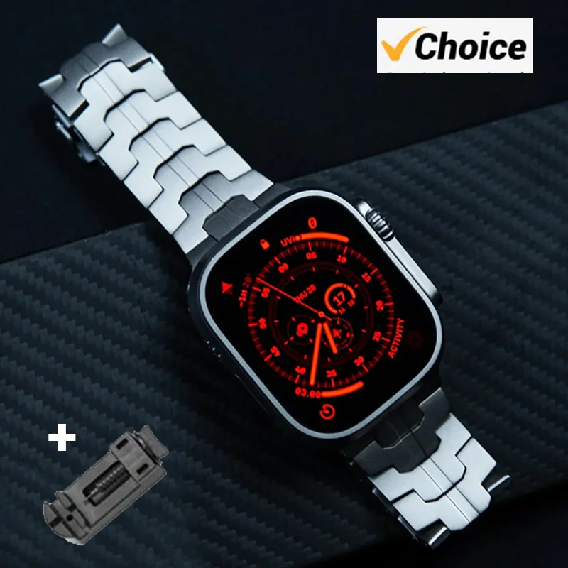 

Titanium Strap for Apple Watch Ultra 49mm Band Luxury Correa Strap Men IWatch Series 8 7 SE 6 5 4 3 45mm 41mm 40mm 38 42mm 44mm