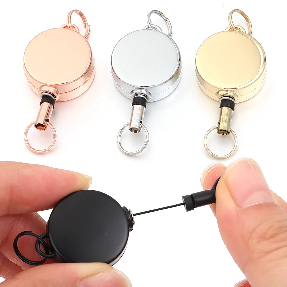 1pc Zinc Alloy Retractable Key Reel Round Telescopic Badge Holder Anti Lost Key Ring For Bag Luggage Keychain DIY Jewelry Making