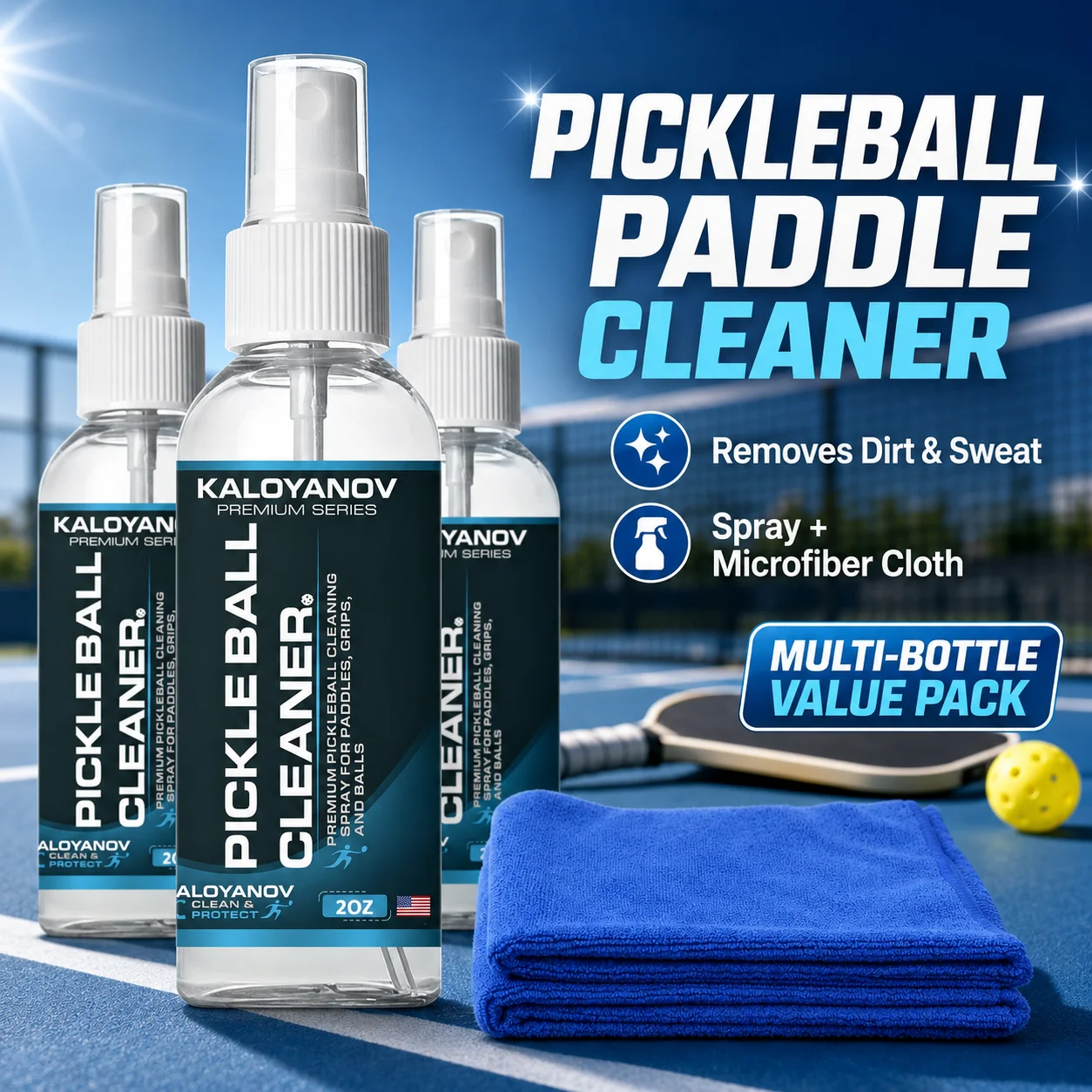 

Pickleball Paddle Cleaner Spray & Microfiber Cloth Set, Carbon Fiber Racket Surface Wash Tool, Restore Spin Care Accessories Kit