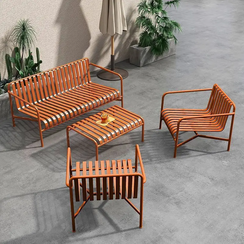 

Modern simple outdoor garden table and chair set milk tea shop outdoor casual reative wrought iron hollow