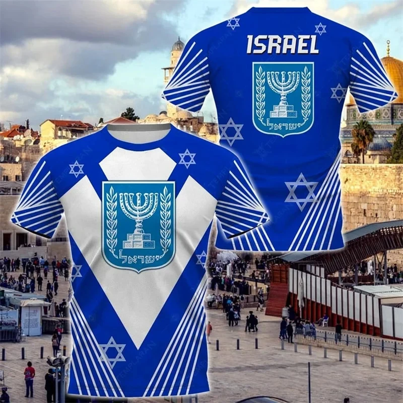 Israel Flag Men's T-shirt 3D Print Israelis National Emblem T Shirt For Men Short-sleeved Oversized Sports Male Clothing Tops image 2
