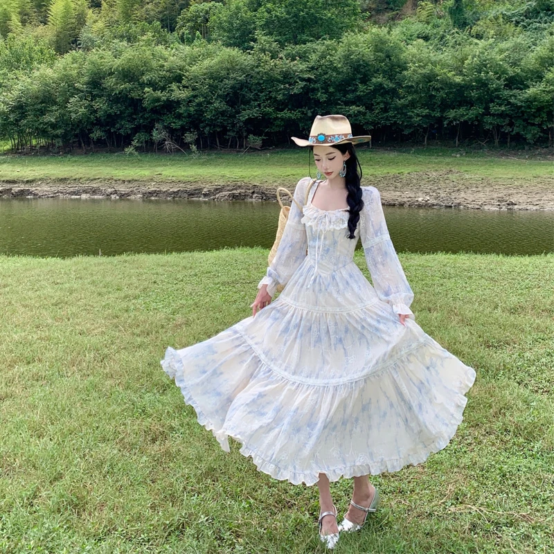 الرجعية ساحة طوق طويل Sve الدكتور المرأة البراري Vaion الحلو Sle الأزهار تنورة الخصر الداخلية التخسيس ماكسي الدكتور