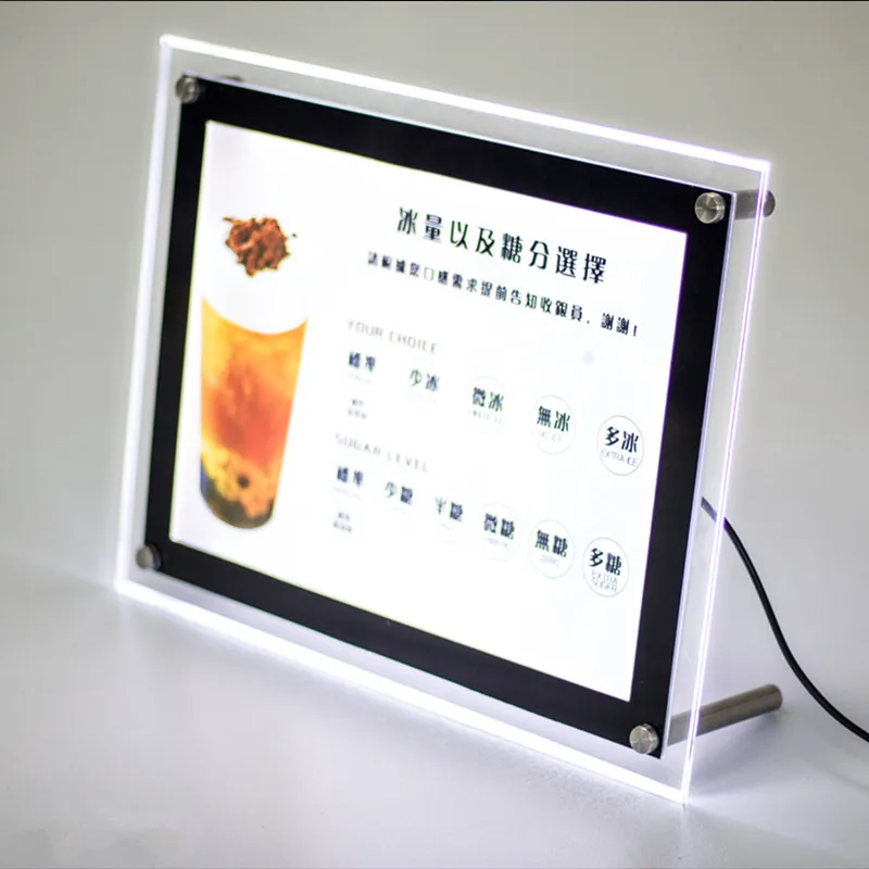 Crystal LED Light Box Clear Acrylic Backlit Illuminated LED Poster Edge Lightbox Menu Advertising Wall Mounted Display Frame