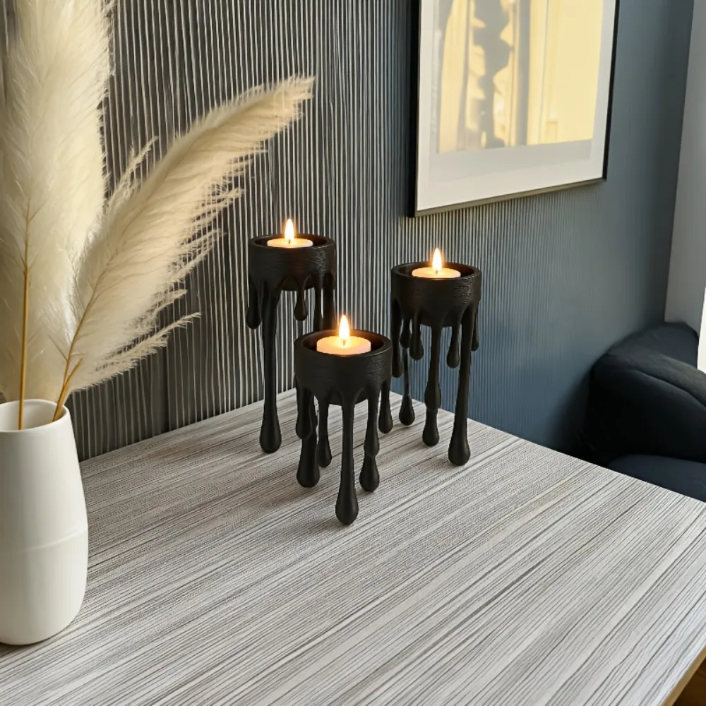 3 Piece Creative Electronic Candle Holder Set Conical Candlesticks Decorative Fireplace Party Restaurant Table Centerpiece