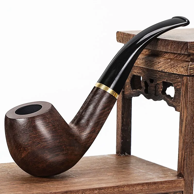 New 9MM Filter Solid Wood Dry Pipe Smoking Craft Brown Ebony Smooth Engraved Handmade Tobacco Pipe