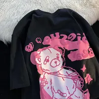 Summer Big Bear Women's T-shirt American Retro Short Sleeve Ins Trendy Cartoon Graffiti Pattern Top T-shirt Graphic T Shirts Y2K