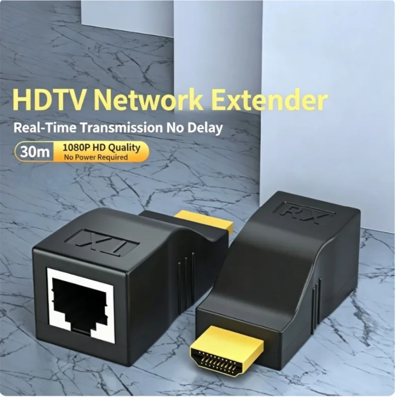 30m HDMI Extender over Ethernet HDMI to RJ45 Network Signal Booster No Driver Required Lightning Protection Single Cable Transmi