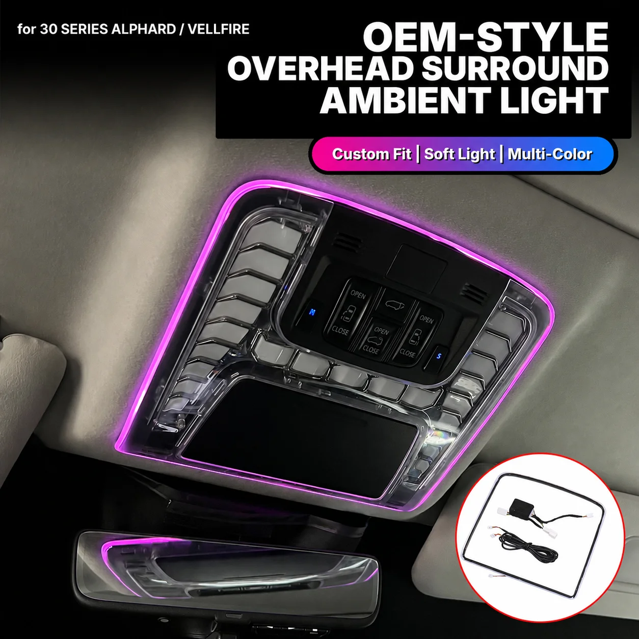 Car Ambient Light for Toyota Alphard Vellfire 30 Series Overhead Surround LED Ceiling Lamp OEM Sync Multicolor Plug and Play Kit