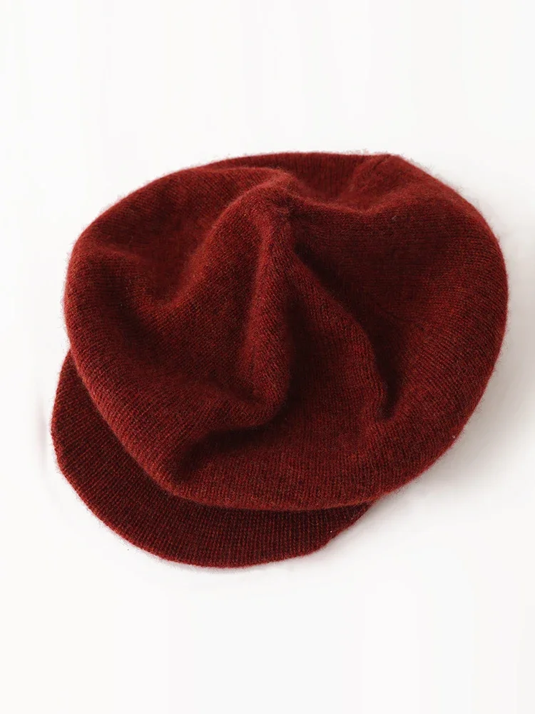 Daily Hats Autumn Winter Versatile Beret 100% Cashmere Hat Women's Duckbill Cap Flat Cap Knit Double-Layer Warm Outdoor Headgear
