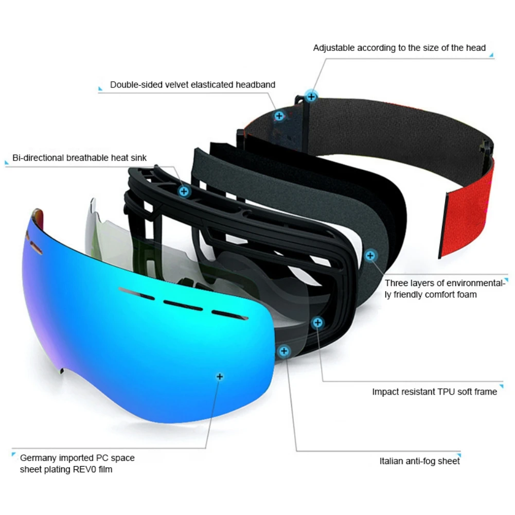 Gafas de Snowboard para adultos, lentes de doble capa, antivaho, para nieve, deportes profesionales, a prueba de viento, gafas de esquí