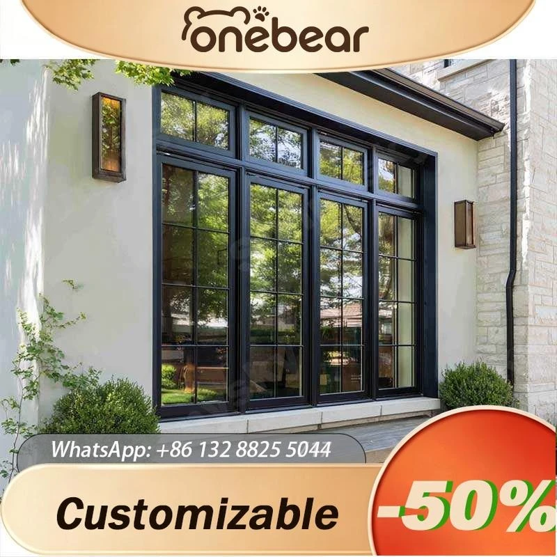 Any Size Custom Aluminum Alloy Swing Front Door French Style Entry Door With Handle Available In Black And Brown