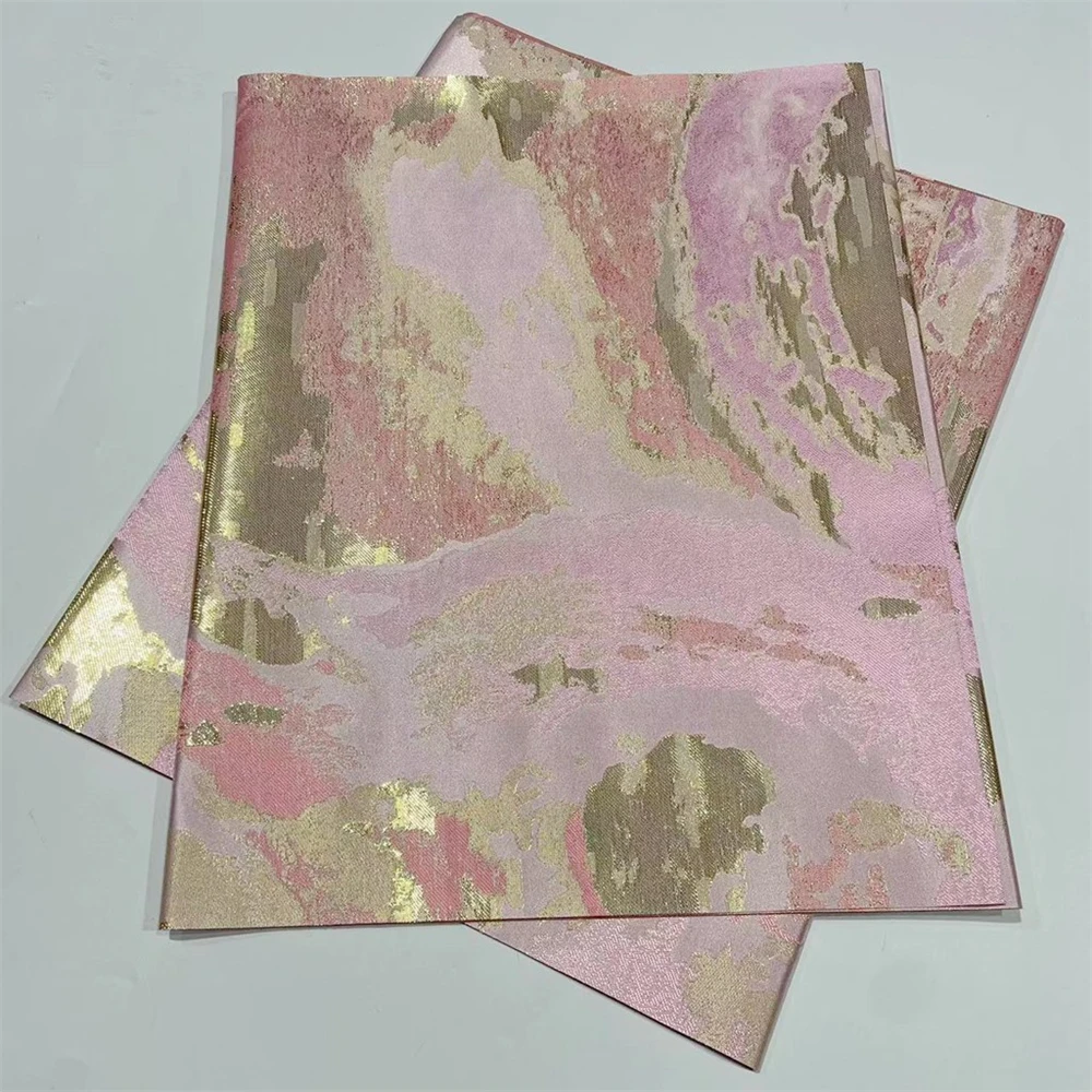 

2PCS African Sego Pink Headtie Gele Turban Gold High Quality Headwrap Nigerian Headscarf For Women Wedding Party