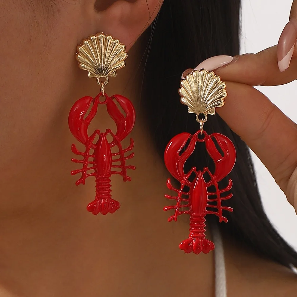 

Popular Handmade Lobster Earrings Metal Stone Beaded Enamel Necklace Enamel Shells Shells Earring Women