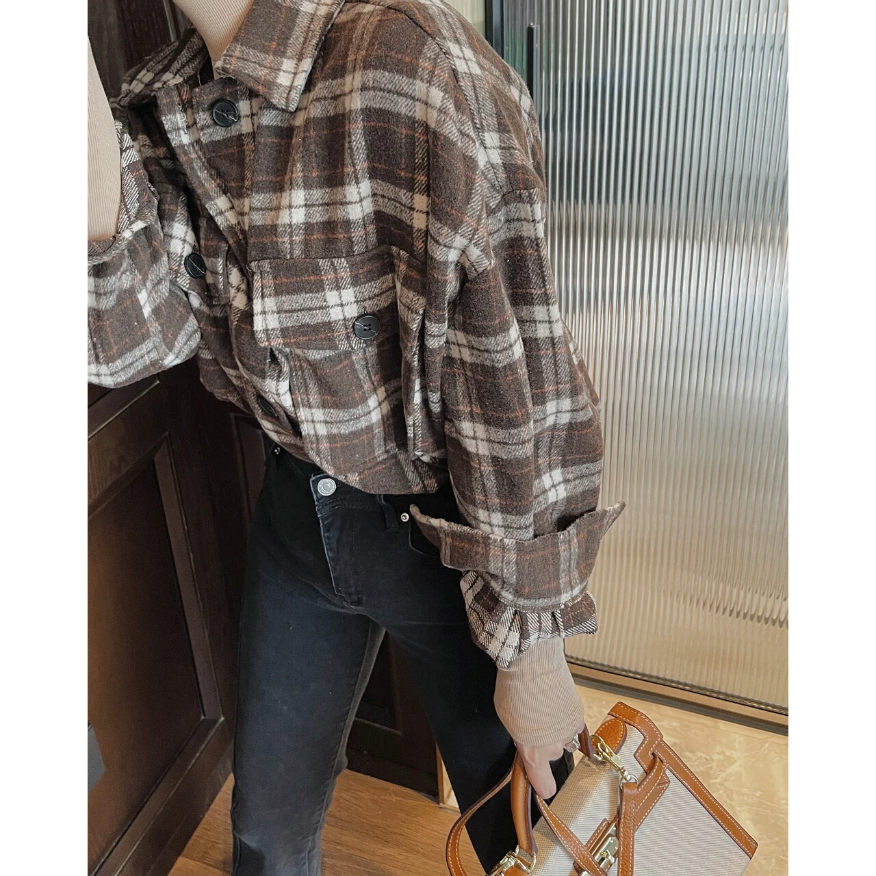 

Женская клетчатая рубашка с длинным рукавом, осенне-зимняя, маленького размера, новинка 2024 года, модная, для многослойных образов