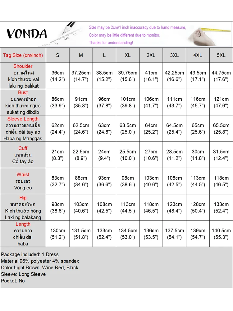 Fashion Vestisos VONDA Elegant Women Office Lady Long Dresses Autumn Long Sleeve Hollow Out Sexy 2025 Solid Patchwork Midi Robe