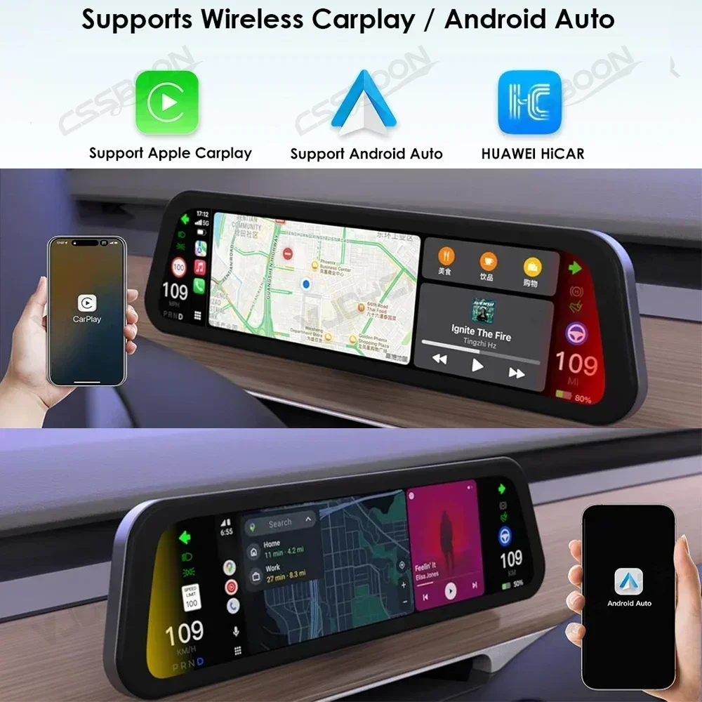 CSSBOON per Tesla Model 3/Y Display HUD da 9.6" per Cruscotto, Supporta Carplay e Android Auto, Schermo Digitale per Navigazione Auto