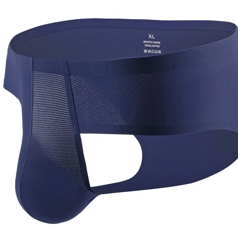 

Ultra-Low Breathable Mens Underware Sexy Solid Color Lingerie Silky Briefs Man Mesh Convex Pouch Underpants Seamless Underpants
