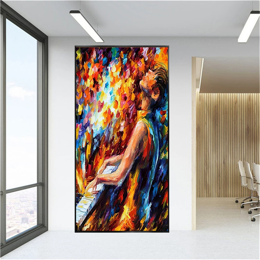 

100% Handmade Palette Knife Oil Painting Modern Color Wall Art Dancing Performer Canvas Poster Decor Living Room Hotel Cafe Trim