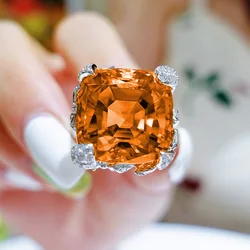 Foydjew Luxury Quality Jewelry Simulation Padparadscha Fanta Orange Stone Rings Micro-inlaid Full Zircon Wedding Ring For Women