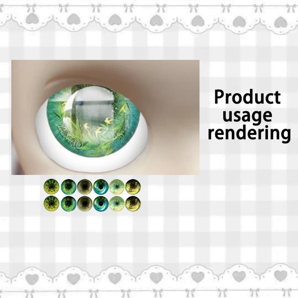 Green Floral Pattern Cute Style Anime Eyes Blythe Doll Pupil Eye Chip Glass Cabochon Eye 10MM-40MM Toys Accessory Jewelry MS012