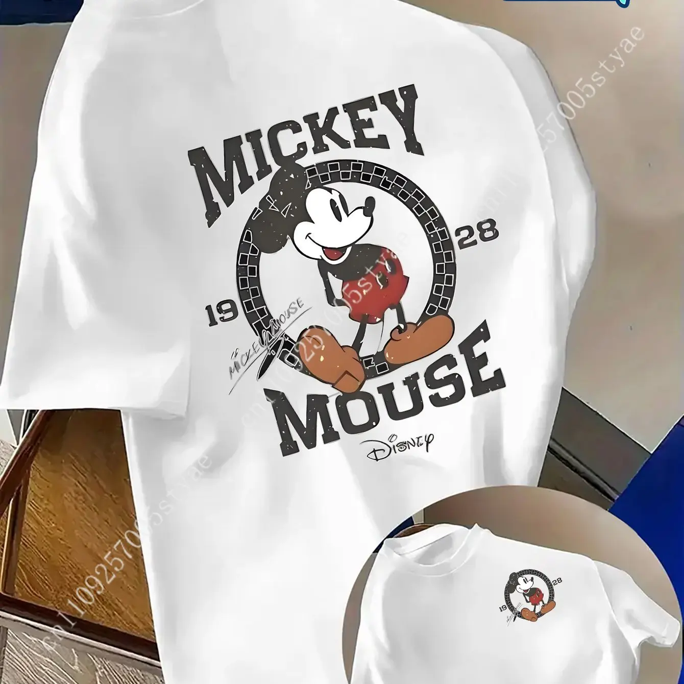 

Summer Men's Disney Mickey Mouse PatternT-Shirt Daily Leisure and Theme Activities Wear Unisex Cotton Short Sleeve Oversized