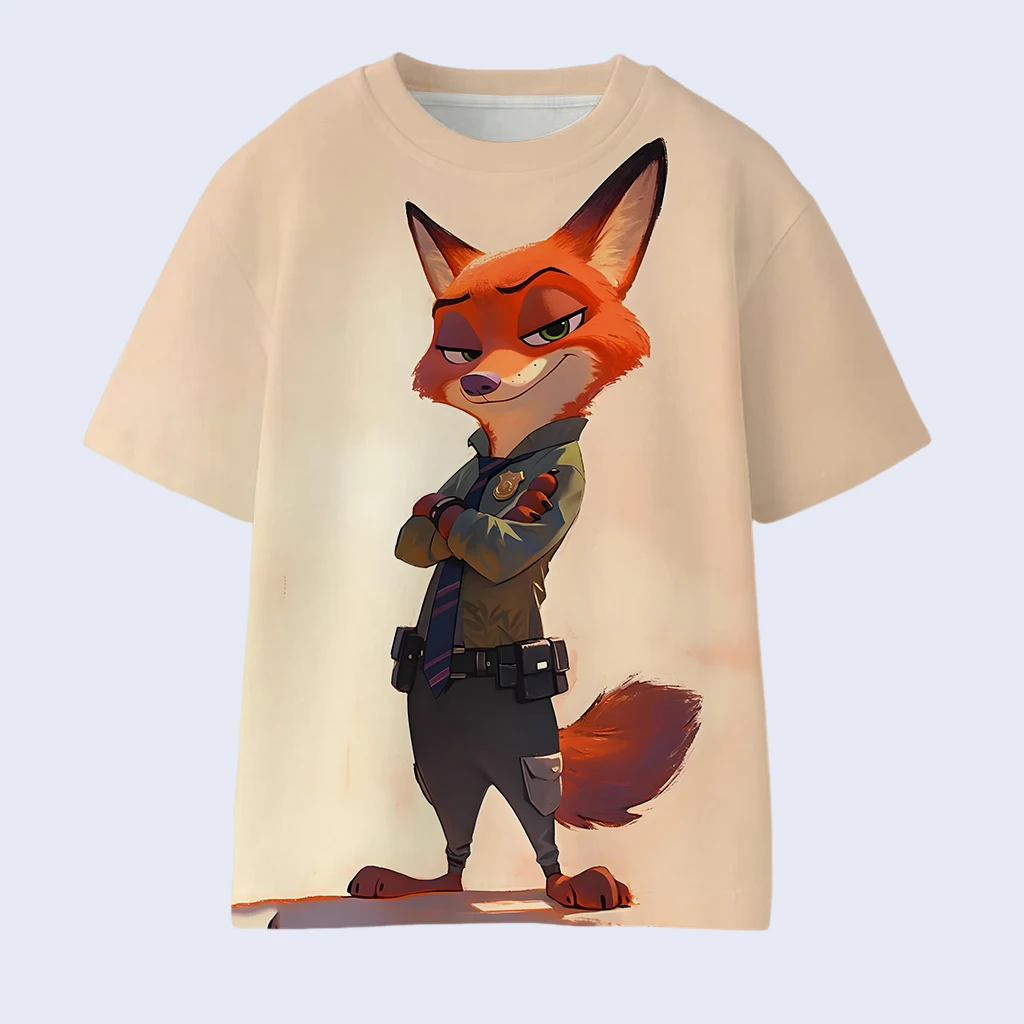 تي شيرت صيفي جديد بأكمام قصيرة للرجال، طباعة Zootopia 2 Nick Wilde، بلوزة كاجوال قابلة للتنفس للارتداء الداخلي/الخارجي #4