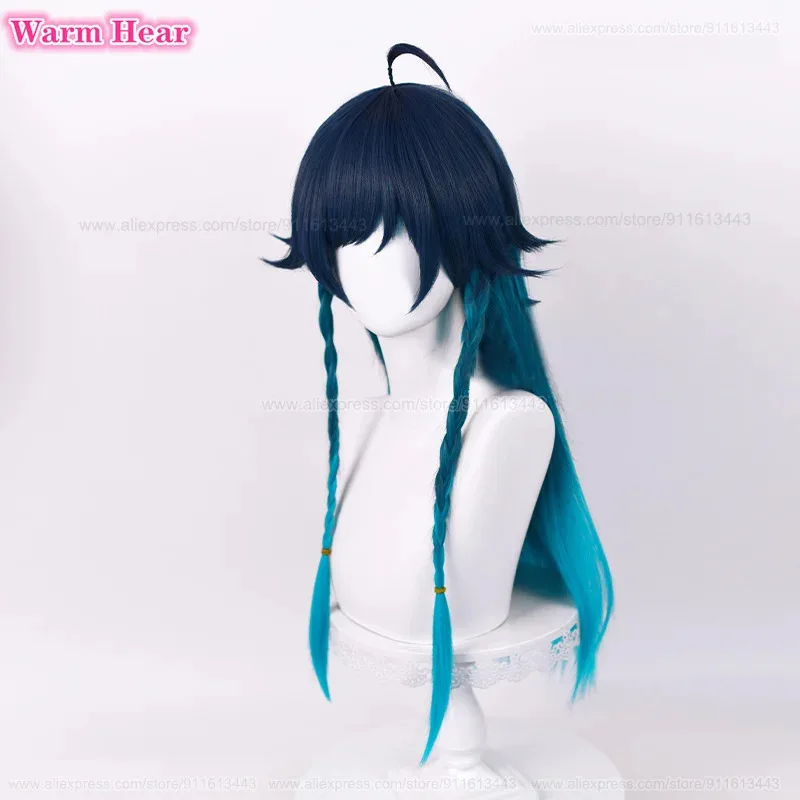 

Длинные синие градиентные женские волосы Venti для косплея, термостойкие волосы для Хэллоуина, парики Barbatos, аниме + шапочка для парика k;'/4