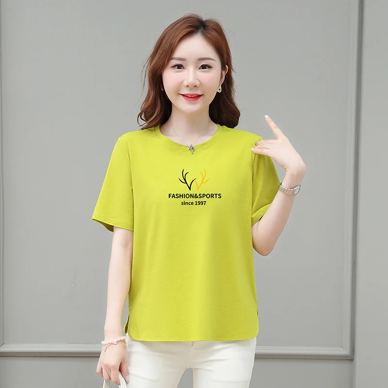 

2025 new large-size middle-aged women's pure cotton short-sleeved T-shirt for women's summer loose casual and versatile slim top