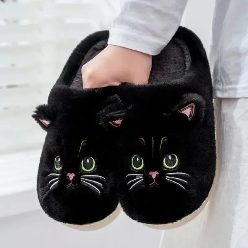 New Autumn and Winter Cotton Slippers Men's and Women's Indoor Couple Style Cartoon Kitten Home Warm Plush Slippers