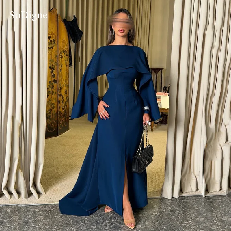 SoDigne Elegant Evening Dresses Full Sleeves Slit Party Dress A-Line Formal Occasion Prom Gowns Customized
