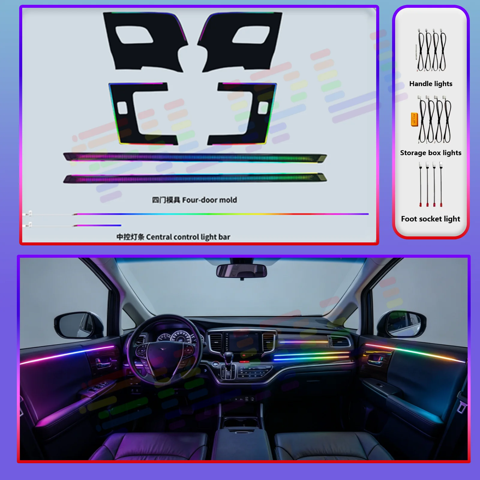 Door panel Decorative LED Atmosphere Lamp For Honda Elysion 2024 2025 Years Ambient Light Dashboard illuminated Strips