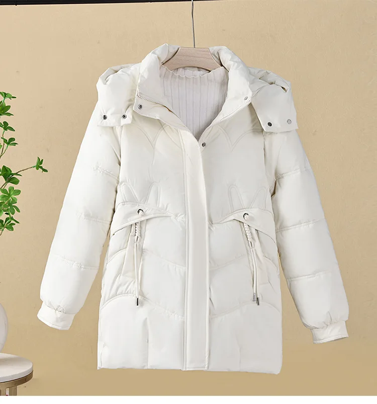 Korean Trend Women's Solid Color Long-sleeved Versatile Zipper Jacket Winter New Holiday Hooded Loose Warm Thickened Coat