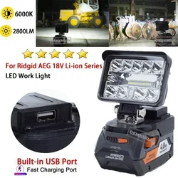 Luz LED con batería de litio para el trabajo, iluminación sin batería, 18V, 2800LM, para Ridgid AEG