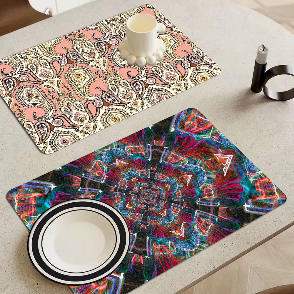 

Bohemia Style Kitchen Dish Mat Absorbent Dining Table Mats Retro Non-slip Placemat Coffee Dish Tableware Mat For Home Decor