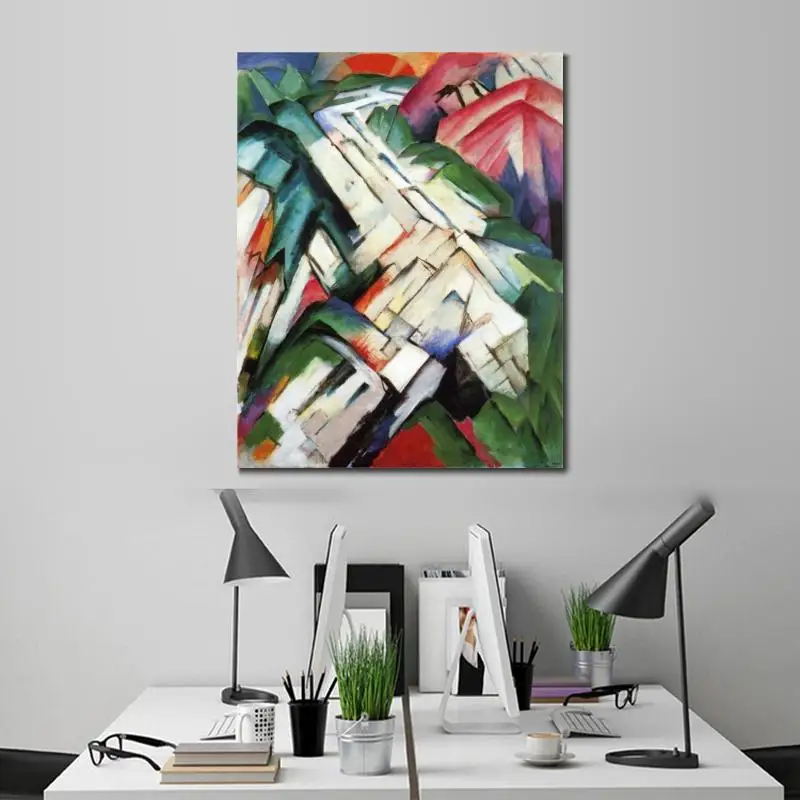 Landscape Canvas Art Abstract Mountains Rocky Handmade Franz Marc Oil Painting Replica Modern Artwork Living Room Wall Decor