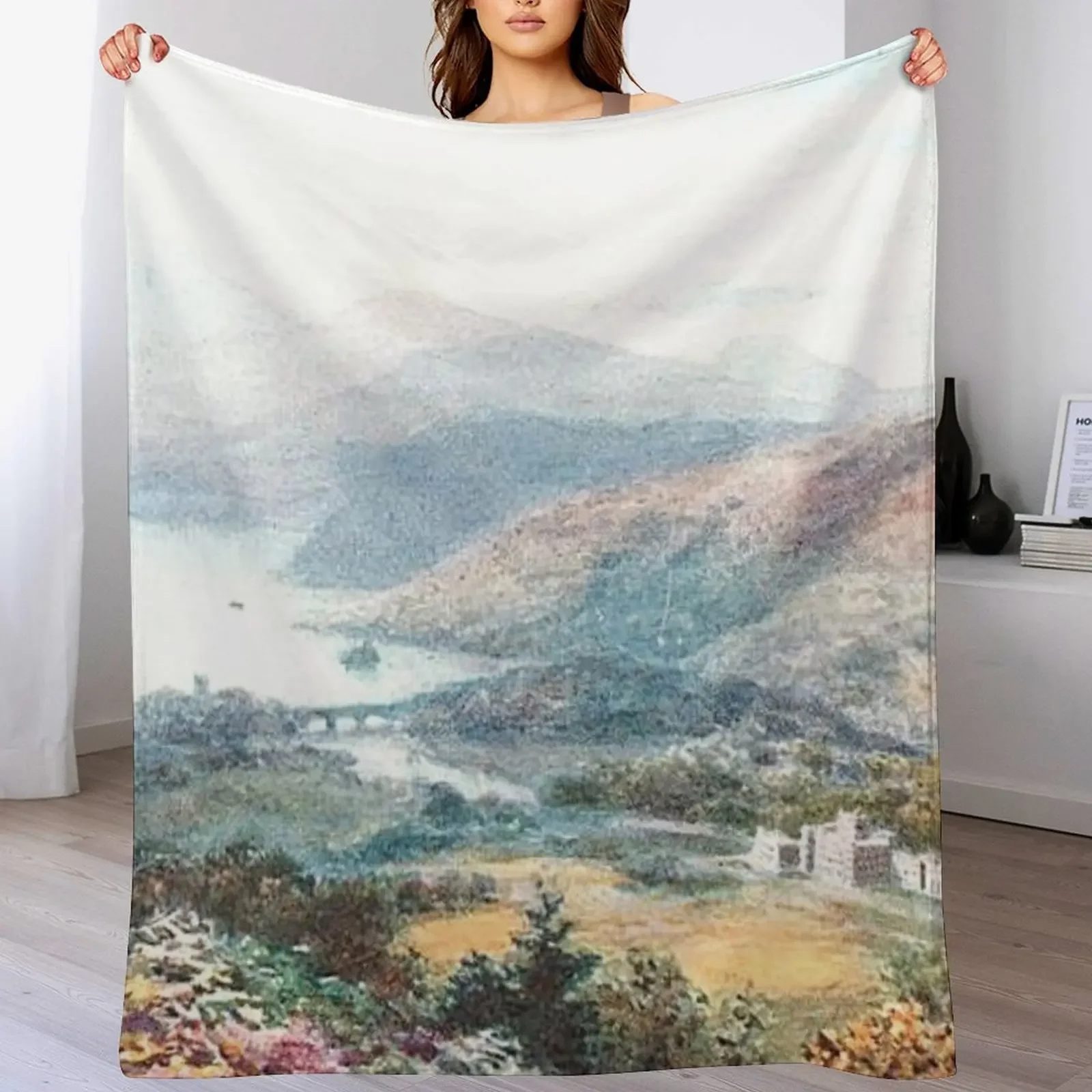 

Vintage Illustration of Loch Tay & Taymouth Castle Throw Blanket Flannels Bed Fashionable decorative Nap Blankets