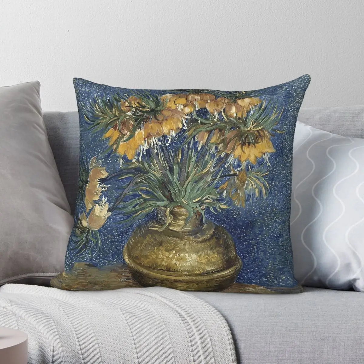 Imperial Fritillaries In A Copper Vase Square Pillowcase Polyester Linen Velvet Pattern Zip Decor Throw Pillow Bed Cushion Cover