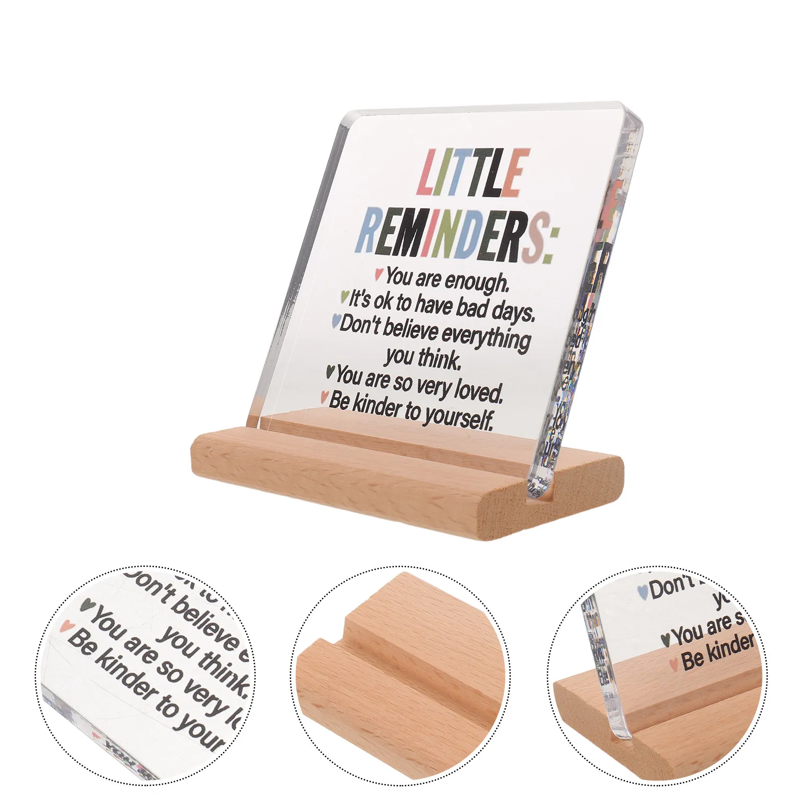 Plaque de bureau en acrylique inspirante 4x4, élégante, décorative, avec base en bois, citations motivantes, décoration de bureau et de maison