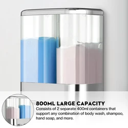 Manual Liquid Soap Dispensers Double 800ml Wall Mounted Shampoo Container Soap and Gel Dispenser Bathroom Accessories