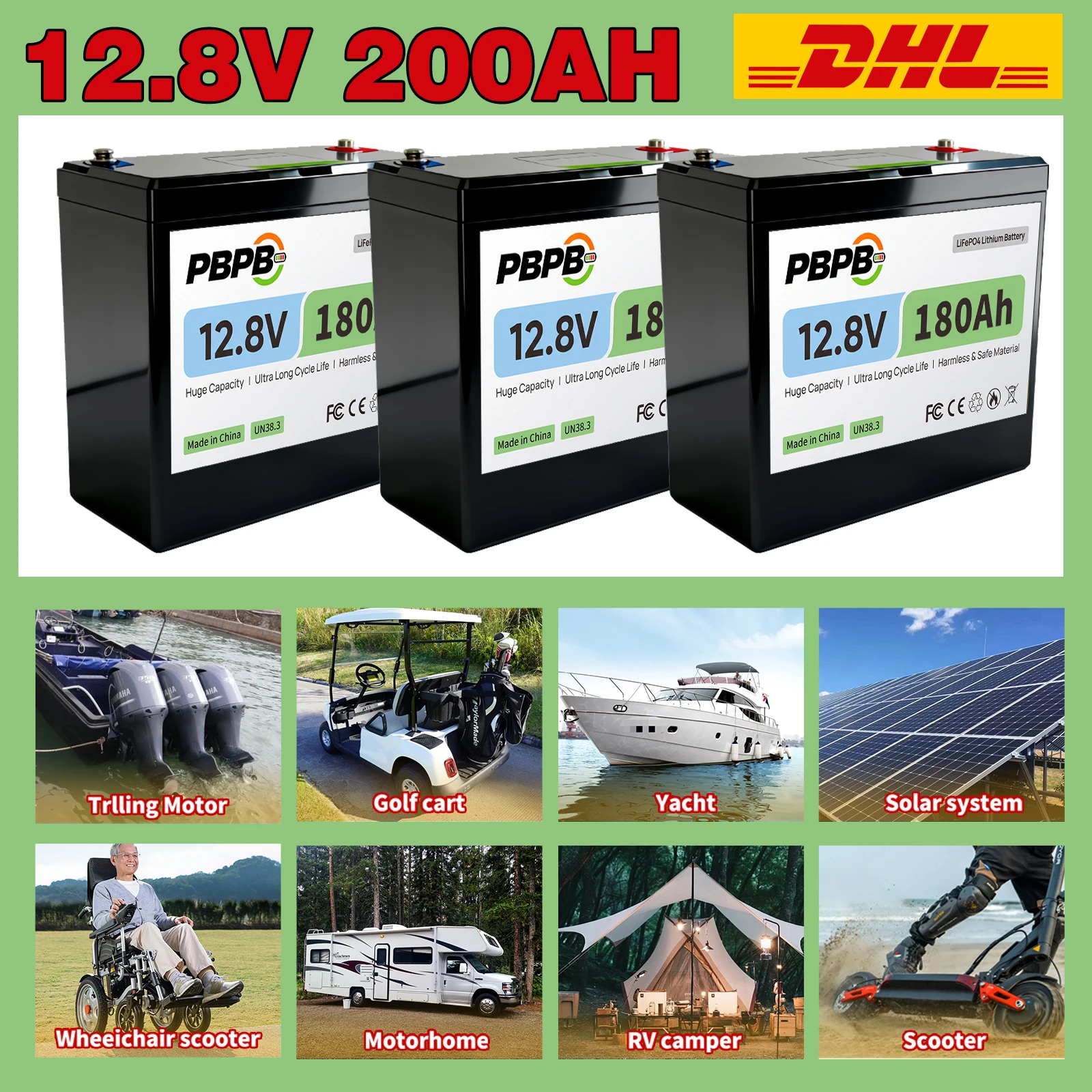 12V 200AH Lithium Battery with Built-in BMS fit for Home Storage RV Off-Grid System Solar Power System Marine