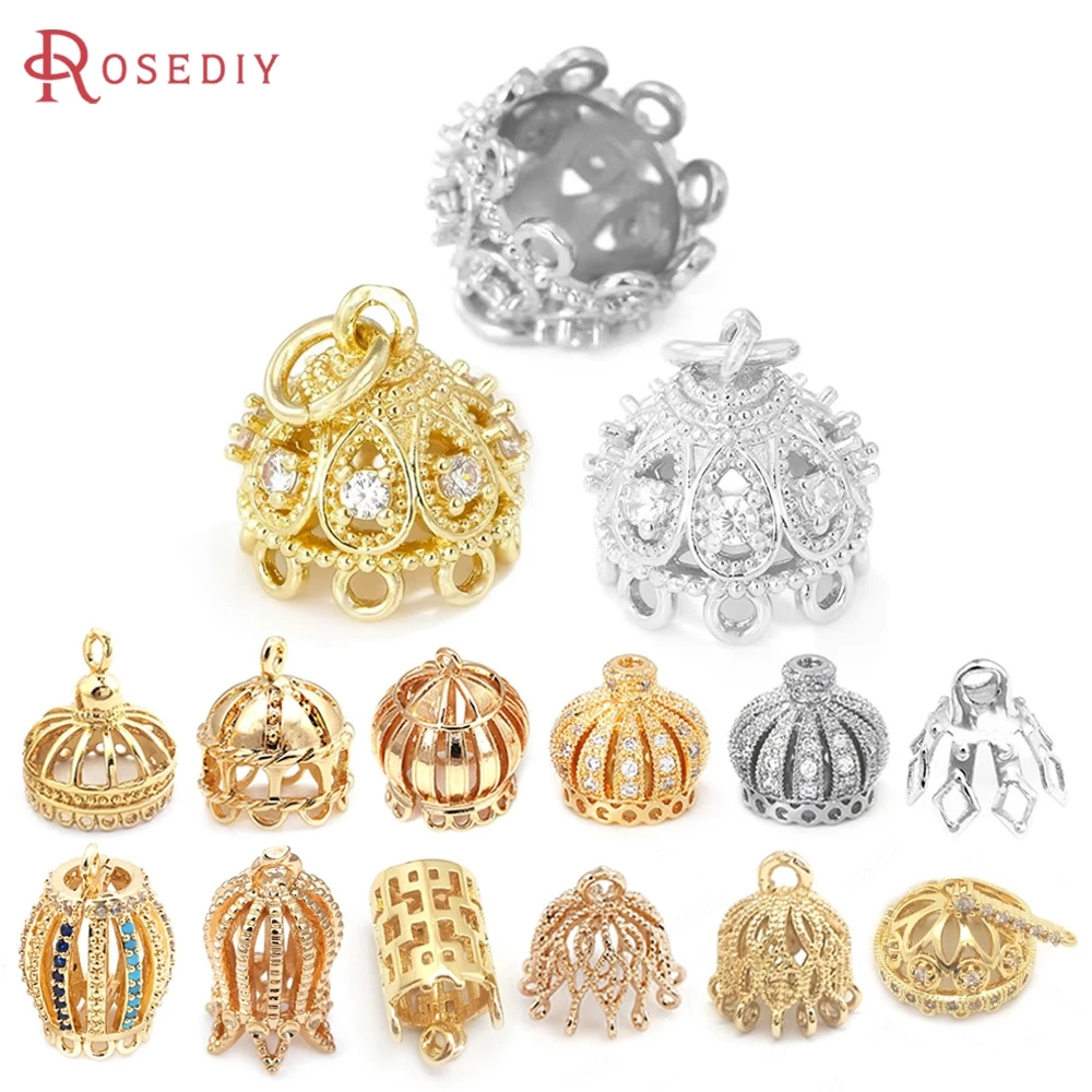 18K Gold Color Brass and Zircon Crown Earring Connect Charms Connector High Quality Diy Necklace Jewelry Making Accessories
