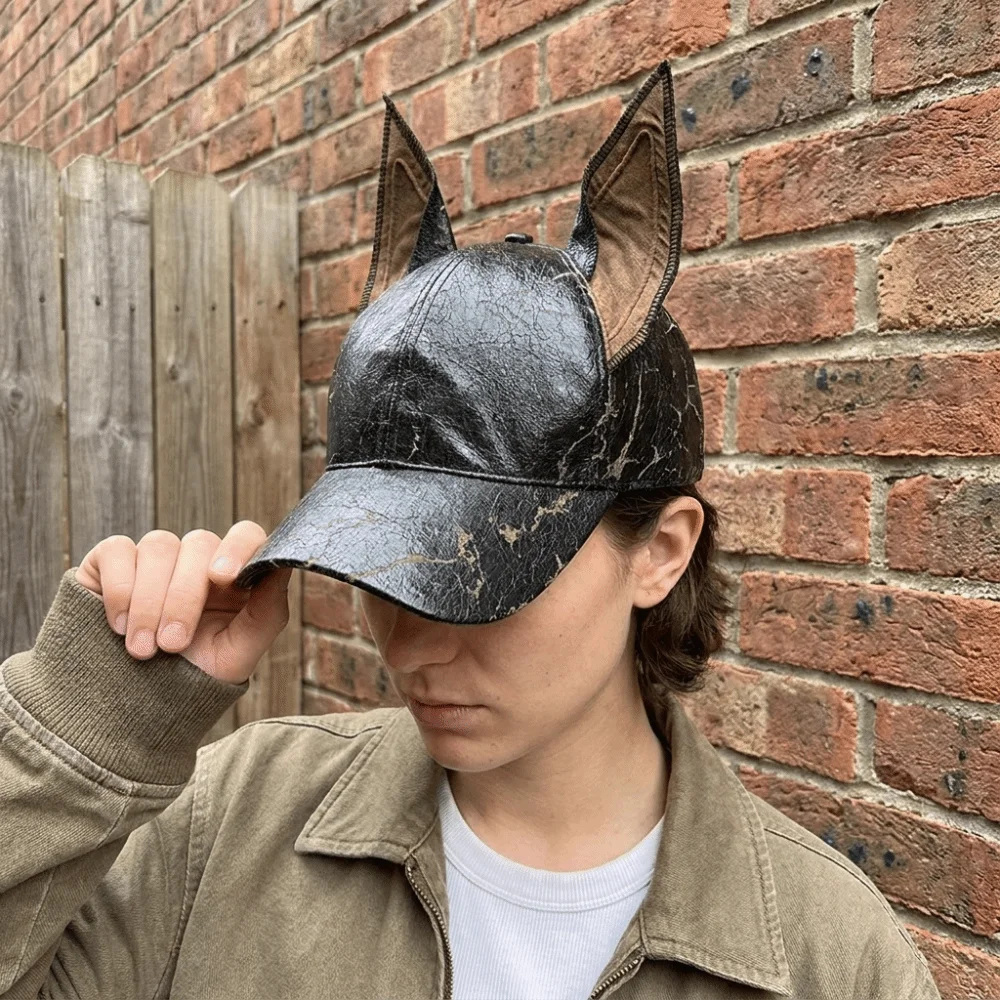 Casual Solid Dog Ears Baseball Cap Adjustable PU Leather Baseball Cap Punk Style Hip Hop Sunshade Hat Man