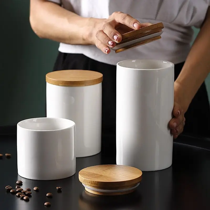 

Ceramic Sealed Jar Home Kitchen Food Storage Jar Grain Tea Storage Jar with Bamboo Lid Japanese-Style Storage Box