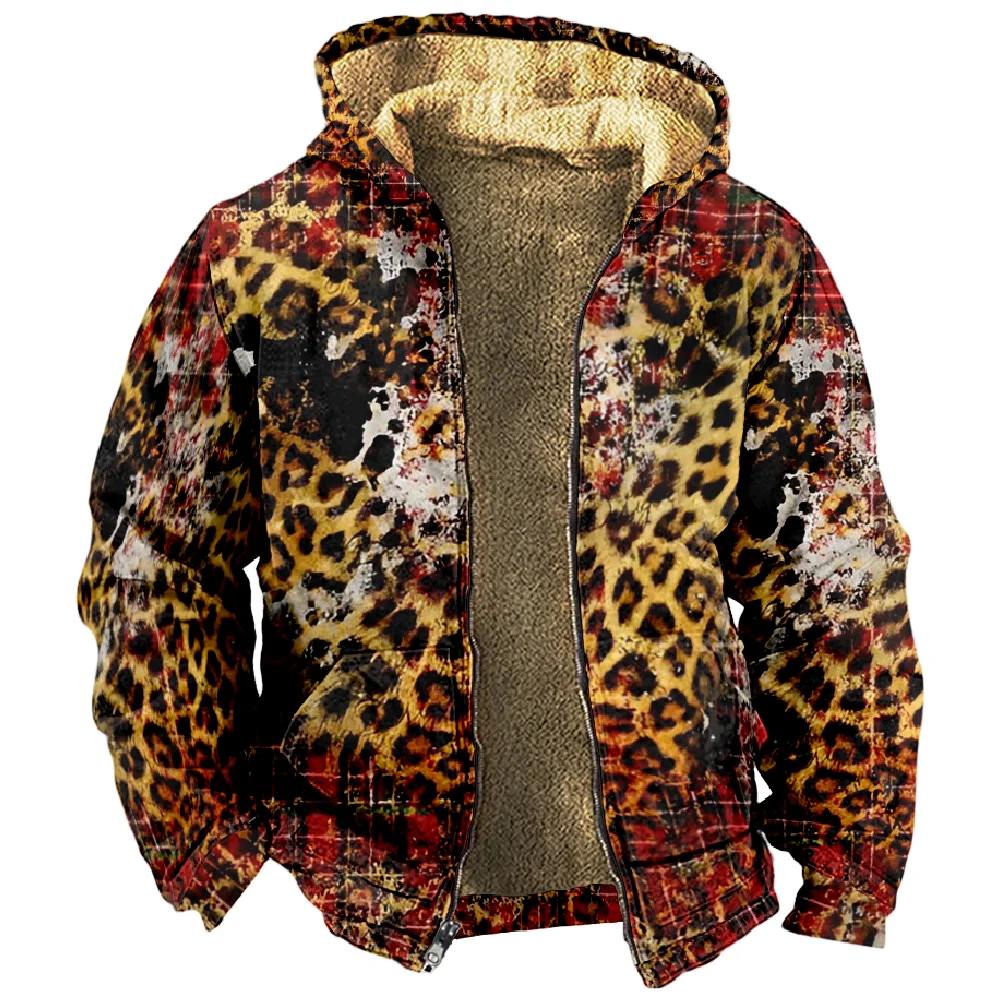 Winter Coats For Men Women Leopard Print Animal Tie Dye Hoodie Long Sleeve Stand Collar Zipper Sweatshirt Fashion Clothes