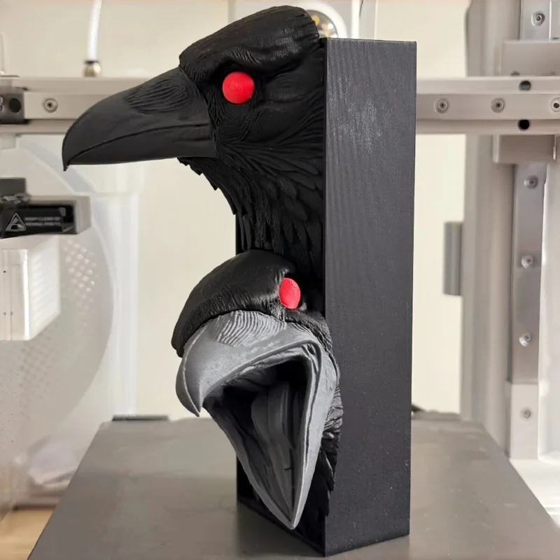 Gothic Raven Bookend 3D Printed Dual Bird Head Book Holder Fine Feather Texture Bookshelf Desktop Shelf Decor Gift Home Library