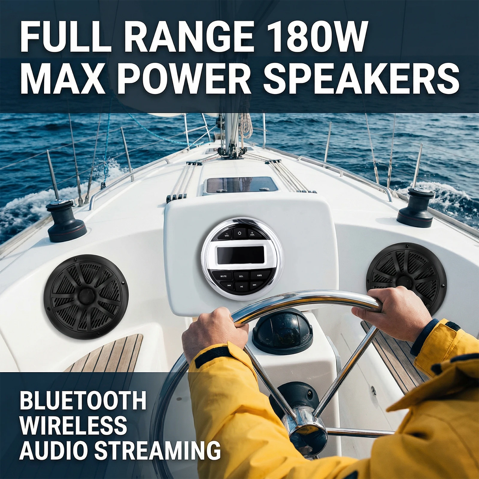 Podofo Bootradio, kabelloses Bluetooth-Musikgerät, IPX5 wasserdichtes Marine-Radio mit FM/AM-Radio, AUX-Eingang, Audio-Radio für Boote – Detail 1