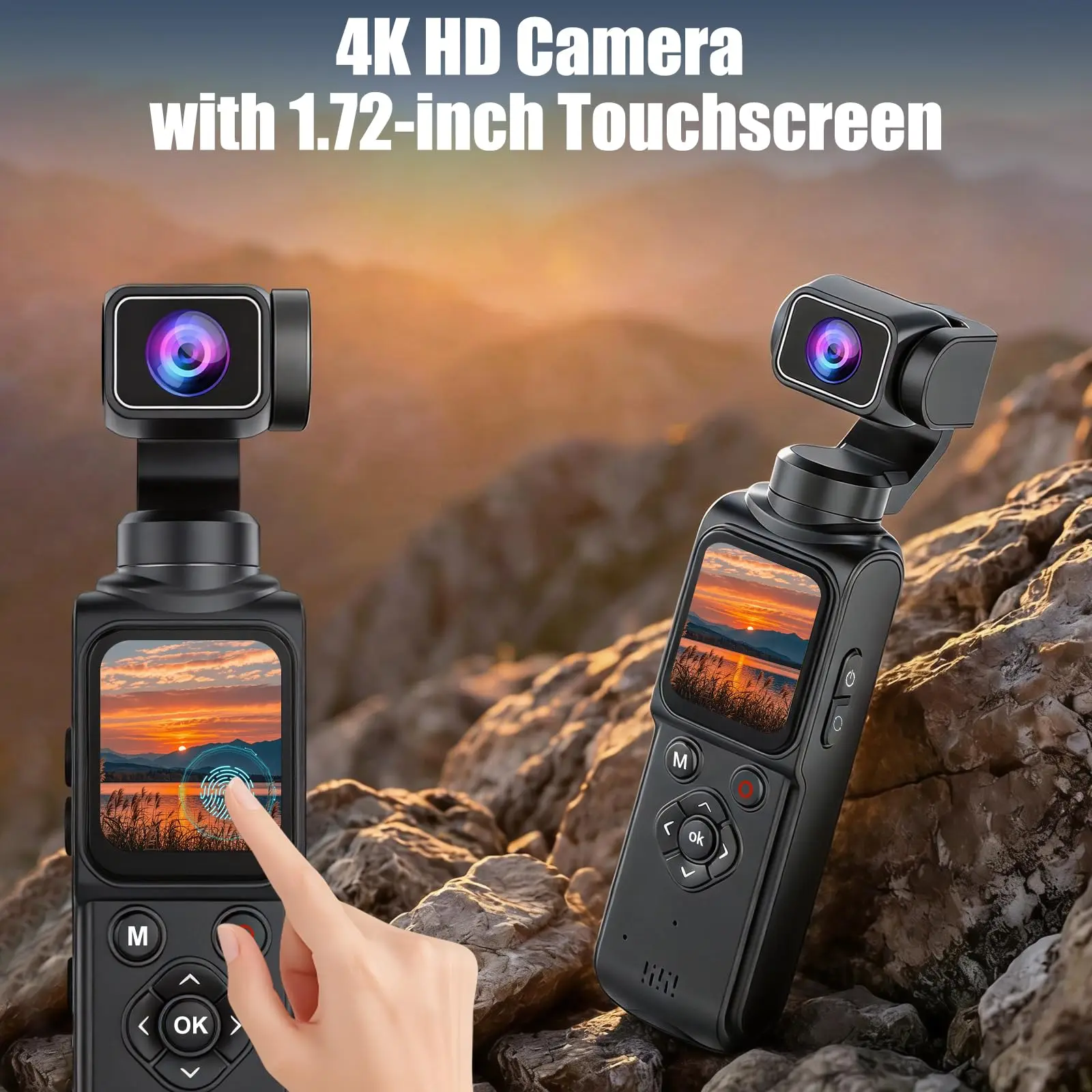 ANSVICAM Pocket Vlogging Camera 4K/30fps Bodycam with Face Tracking 330° Auto Rotatable Handheld Touchscreen Action Camcorder
